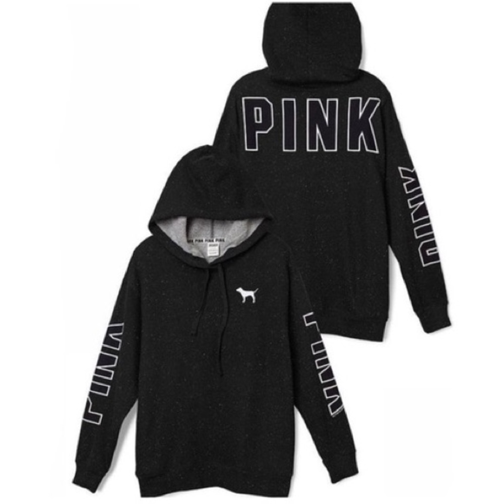 Victoria’s Secret VS PINK Rare Speckled Black Gameday Drawstring Hood Hoodie